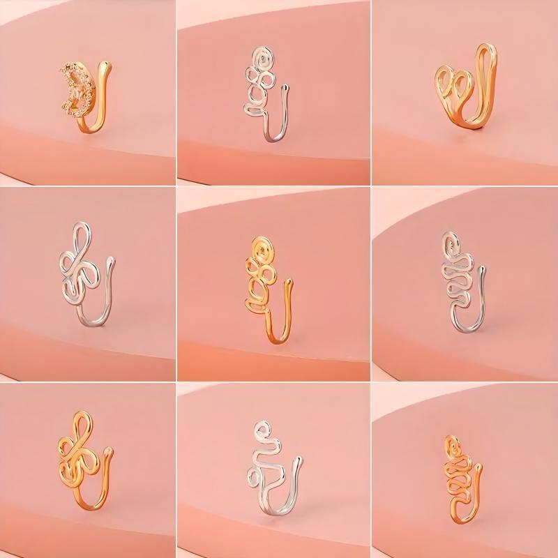 9pcs Nose Ring Jewelry Shape Nose Ring  Copper Non Piercing Nose Rings, U Shape Star Love Crown Nose Clip with Zirconia shape nose nose ring nose ring Punk Rhinestone Clip-On Gold gold  nose protection bracelet cross  septum