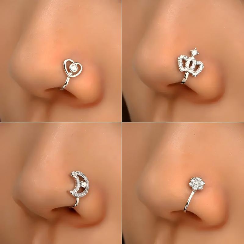 9pcs Nose Ring Jewelry Shape Nose Ring  Copper Non Piercing Nose Rings, U Shape Star Love Crown Nose Clip with Zirconia shape nose nose ring nose ring Punk Rhinestone Clip-On Gold gold  nose protection bracelet cross  septum