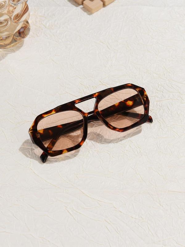 Vintage Leopard Print Tinted Lens Sunglasses, Square Frame Sunglasses for Everyday Use, Fashion Sunglasses for Outdoor Activities