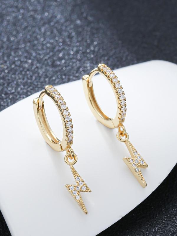 Men's Rhinestone Lightning Design Dangle Earrings, Fashion All-match Jewelry for Party, Daily Clothing Decor