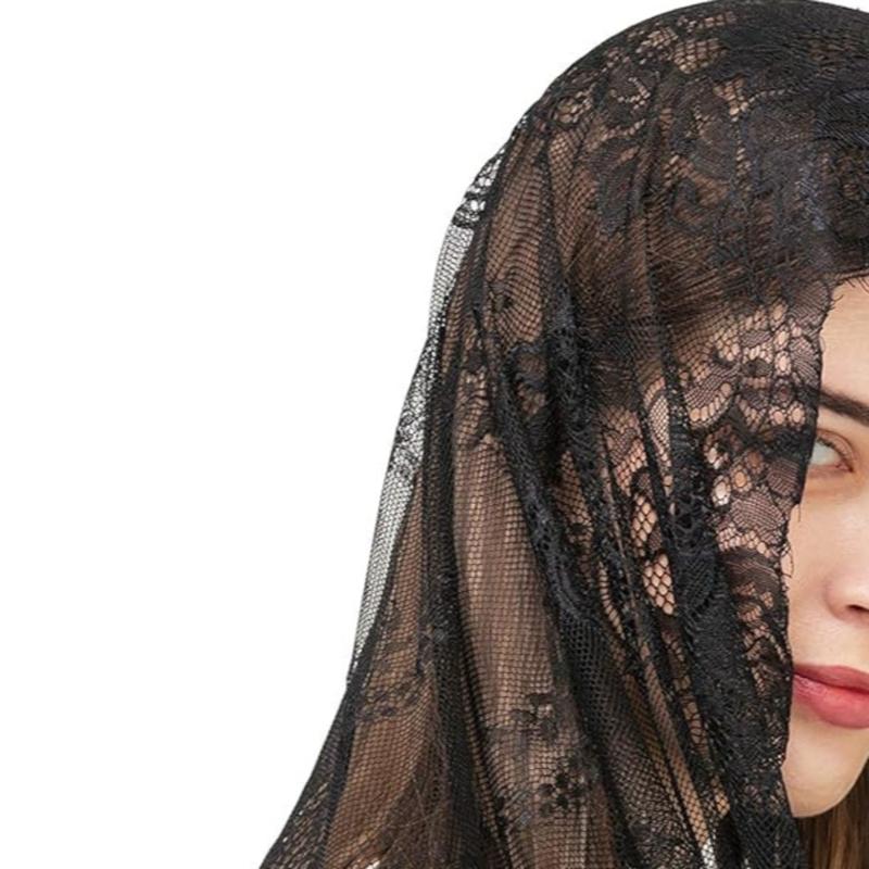 Lace vintage headscarf for ladies, soft embroidered lace veil for ladies birthday bride festive gift scarf