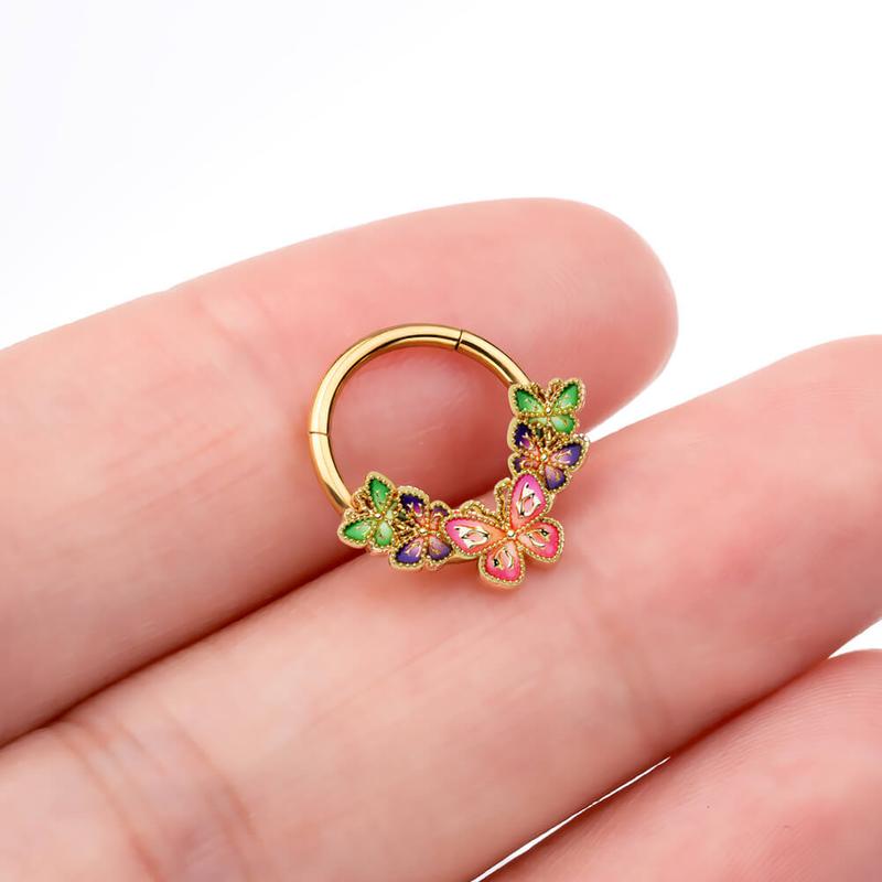 Oufer 16G Gorgeous Iridescent Butterfly Hinged Segment Septum Ring