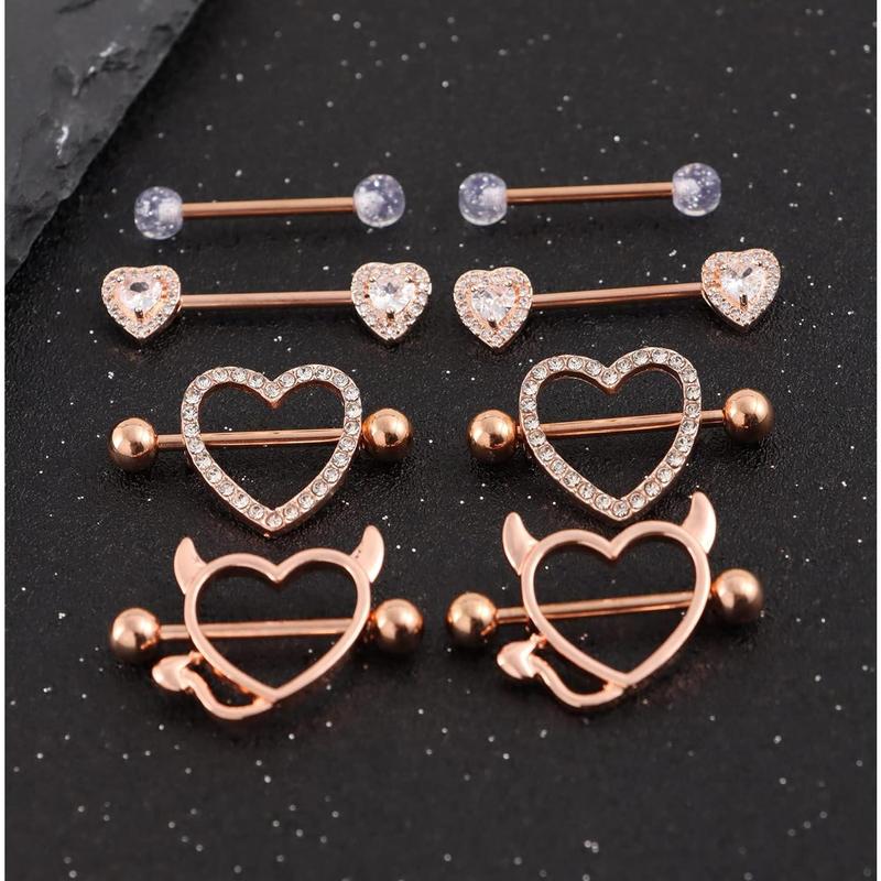 18Pcs Stainless Steel Nipple Rings for Women Tongue Ring Piercing Body Jewelry Barbell CZ Heart Shape Barbells Piercing Rings