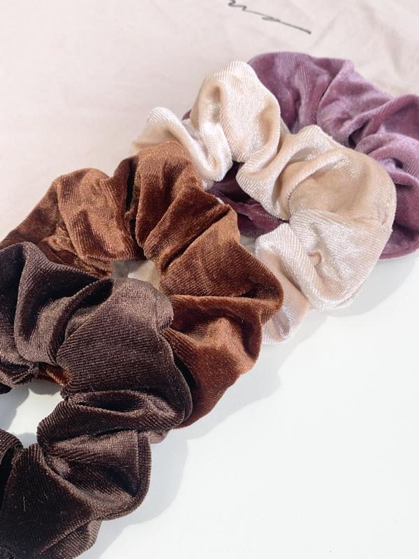 4pcs Minimalist Casual Plain Velvet Scrunchies, Simple Design Elegant Scrunchies for Women for Daily Used