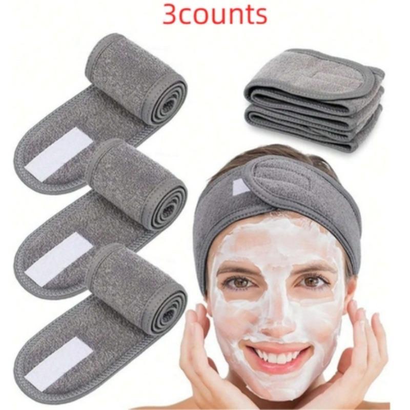 Adjustable Headband for Facial Mask, 3 Counts set Spa Headband Set, Facial Skin Care Headband, Bathroom Accessories