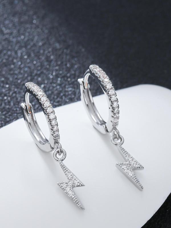 Men's Rhinestone Lightning Design Dangle Earrings, Fashion All-match Jewelry for Party, Daily Clothing Decor