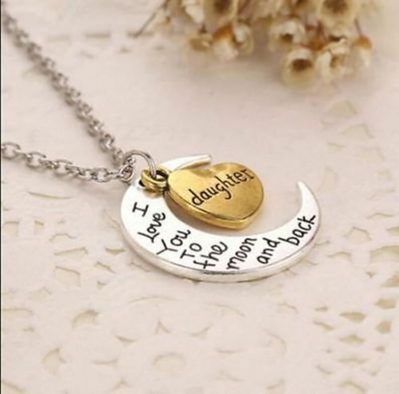 Mom, I Love You to The Moon and Back, Necklace - Crecent Moon and Heart, Great Mothers Day Neckalce