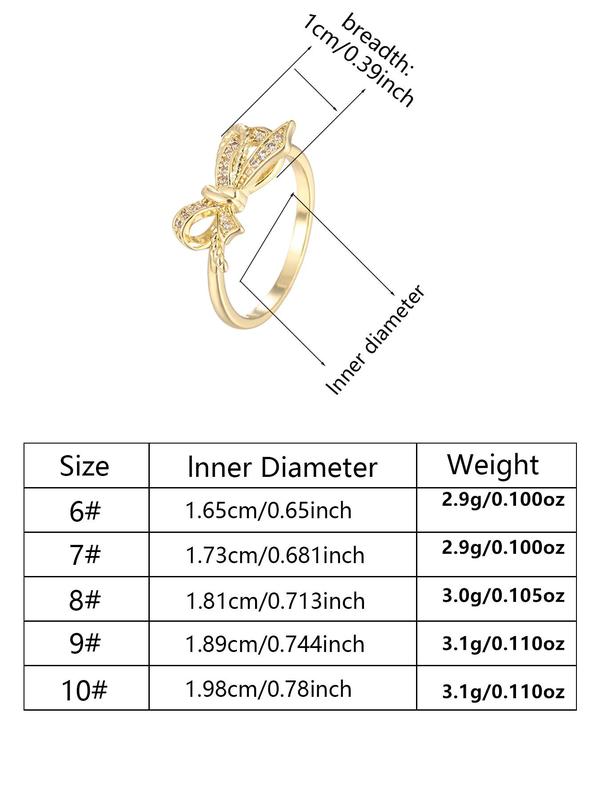 Women's Elegant Rhinestone Decorated Bow Design Ring, Exquisite Copper Trendy Ring, Fashionable Jewelry for Women As Gift