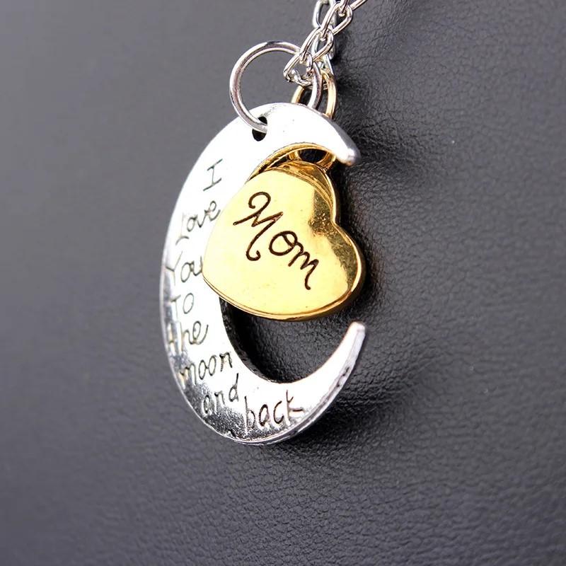 Mom, I Love You to The Moon and Back, Necklace - Crecent Moon and Heart, Great Mothers Day Neckalce