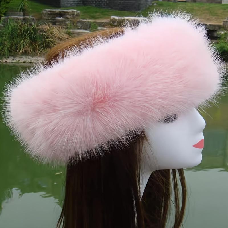 Fashion Imitation Leather Fur Headband-Women's Warm Polyester Winter Hat, Non-Stretch, Hand Wash, Fashion Forward Design with Plush Lining and Soft Ear Protection