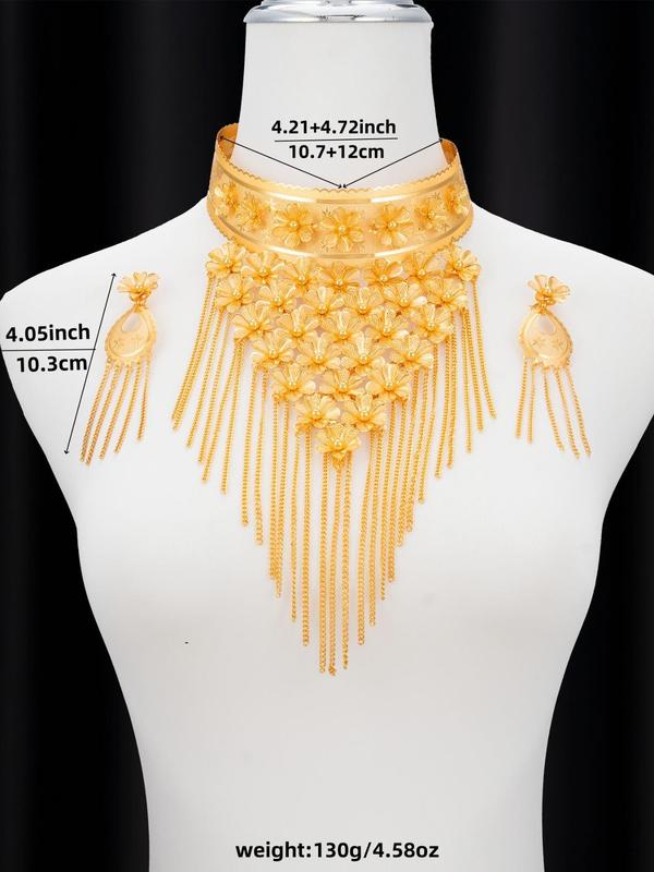 Flower Design Tassel Jewelry Set, Including Necklace & Dangle Earrings Fashion Jewelry for Party, Daily Clothing Decor, Trendy All-match & Exquisite Jewelry for Wedding Banquets and Festive Dresses