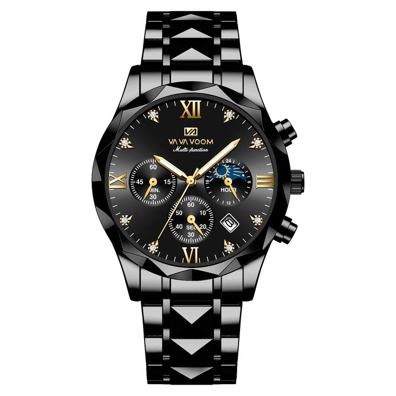 VA VA VOOM 2024 New Fashion Date Chronograph Wrist Quartz Watch For Men Wholesale Stainless Steel Band Luminous Sport Watches