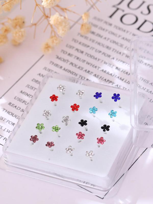 Rhinestone Decor Flower Design Nose Ring, Fashionable Nose Ring for Women & Girls, Casual Nose Ring for Party, Trendy All-match Jewelry for Gift