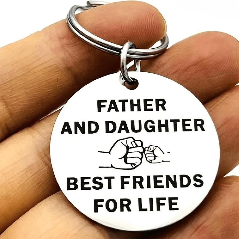 Father & Daughter Pattern Decorative Keychain (1 Count), Portable Letter Print Key Chain, Car Interior Accessories For Key Gift