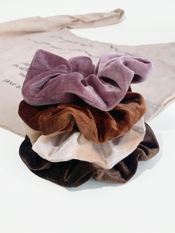 4pcs Minimalist Casual Plain Velvet Scrunchies, Simple Design Elegant Scrunchies for Women for Daily Used