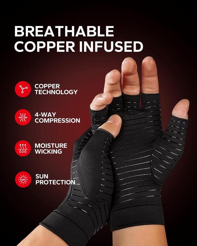 BraceBull  Gloves (2 Count), Copper Infused Fingerless  Gloves for Hand , , RSI, Rheumatoid, , and    for Women & Men (M, Black)