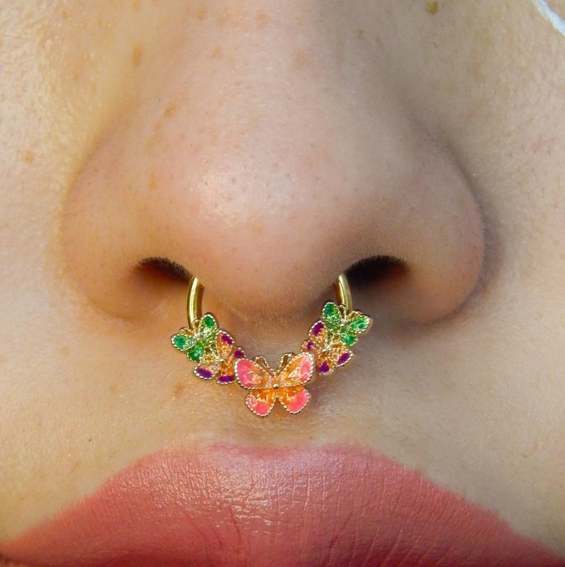 Oufer 16G Gorgeous Iridescent Butterfly Hinged Segment Septum Ring