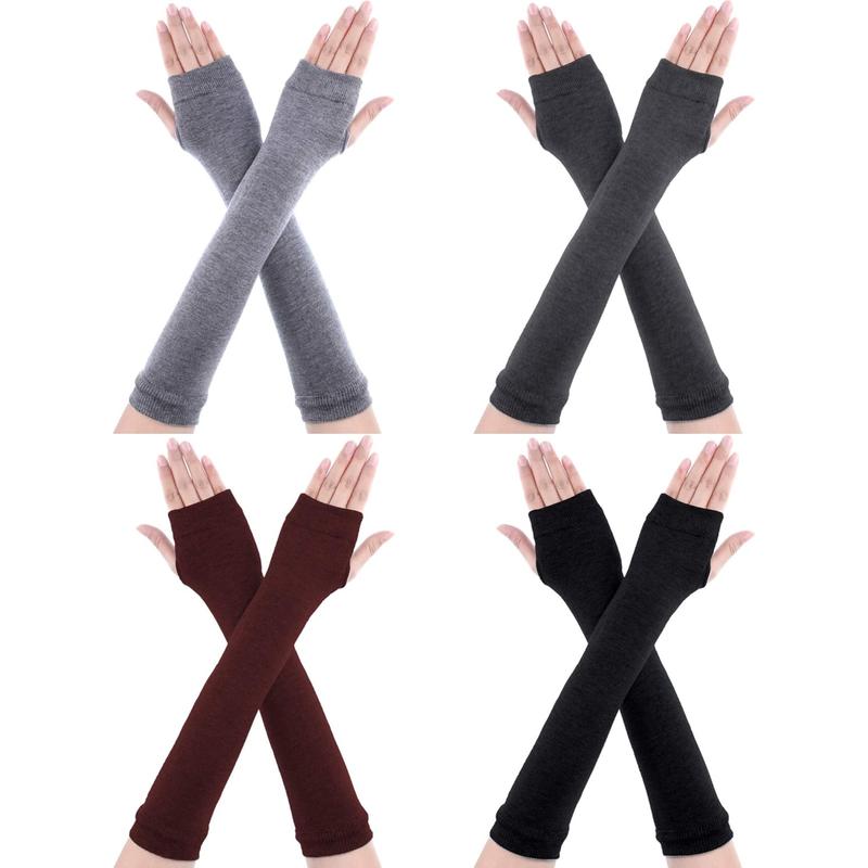 4 Pairs Arm Warmers Long Fingerless Gloves Wrist Warmers with Finger Indoor Outdoor Arm Sleeves