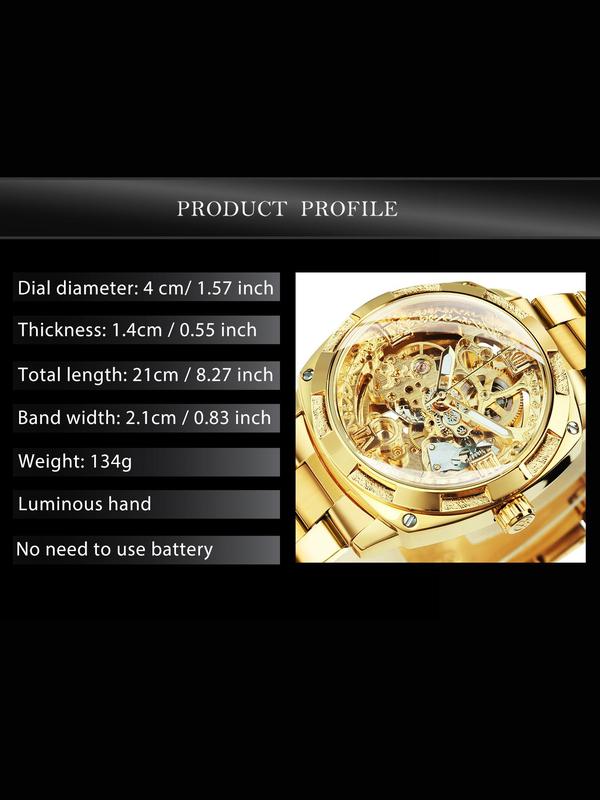 Men's Luxury Round Automatic Mechanical Watch, Fashion Luminous Hands Watch for Party, Daily  Decor, Trendy  Exquisite Watch for Birthday Gift with Box