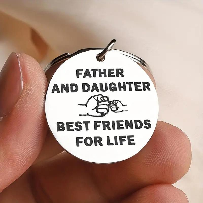 Father & Daughter Pattern Decorative Keychain (1 Count), Portable Letter Print Key Chain, Car Interior Accessories For Key Gift