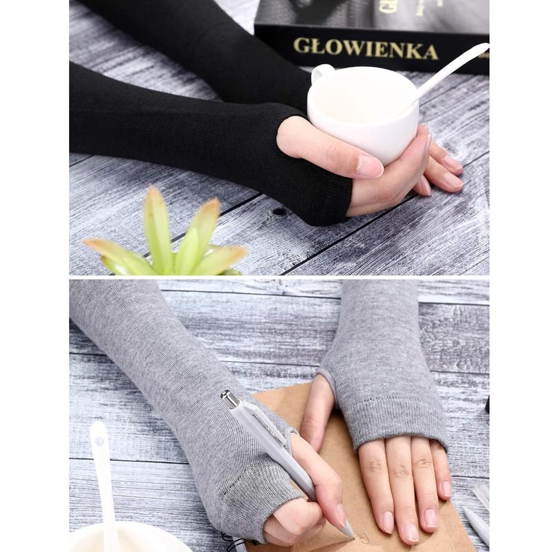 4 Pairs Arm Warmers Long Fingerless Gloves Wrist Warmers with Finger Indoor Outdoor Arm Sleeves