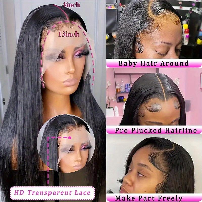 200% Density 13X4 HD Lace Front Wig Straight Lace Front Wigs Human Hair 100% Brazilian Human Hair Wig Natural 13X4 Full Edges Lace Pre-Plucked Lace Wig With Baby Hair For Women Ear To Ear Swiss HD Lace For Natural Looking