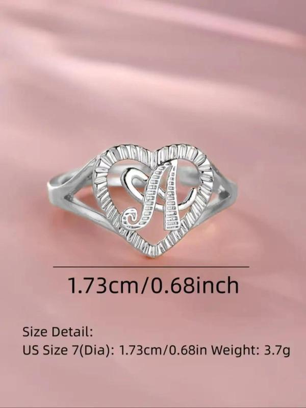 Vintage Letter & Hollow Out Heart Design Ring, Fashion Vintage Jewelry for Party, Daily Clothing Decor, Trendy All-match & Exquisite Jewelry for Birthday Gift