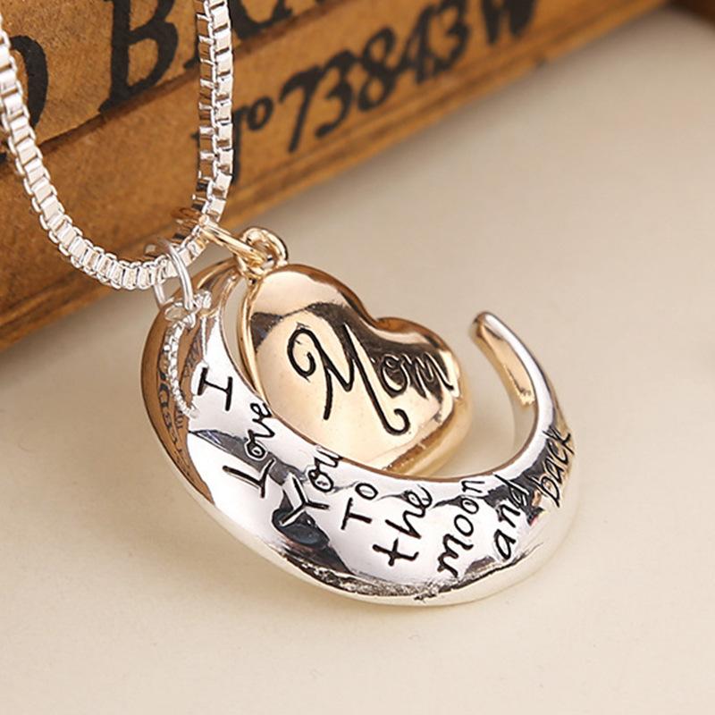 Mom, I Love You to The Moon and Back, Necklace - Crecent Moon and Heart, Great Mothers Day Neckalce