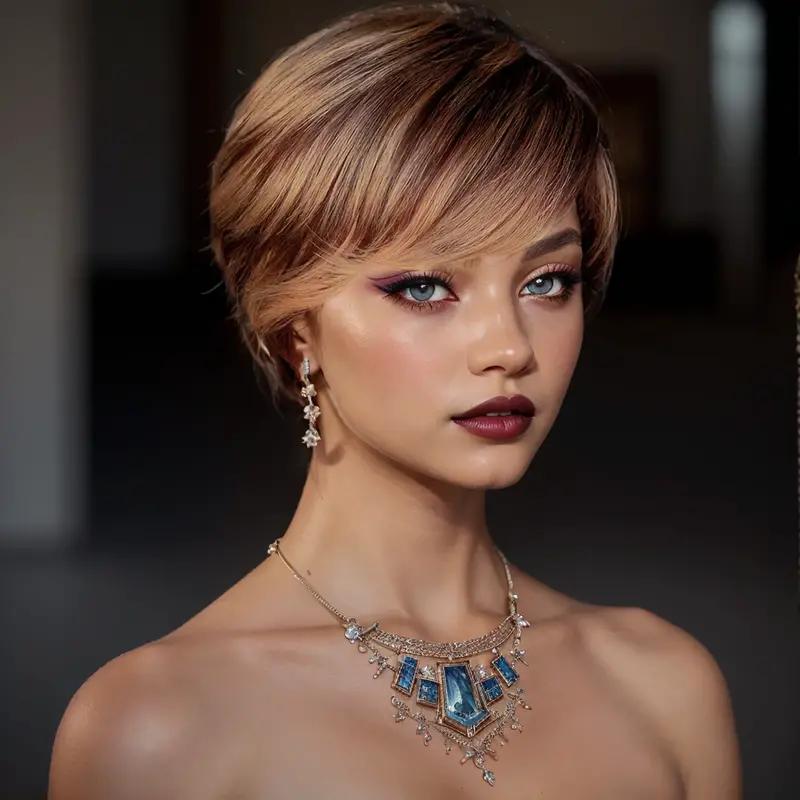 Honey Blonde Wig Short Pixie Cut Wig Human Hair For Women Full Machine Made Wigs With Bangs 6 inch P4 27 Straight Glueless Wig Human Hair Wigs 150%