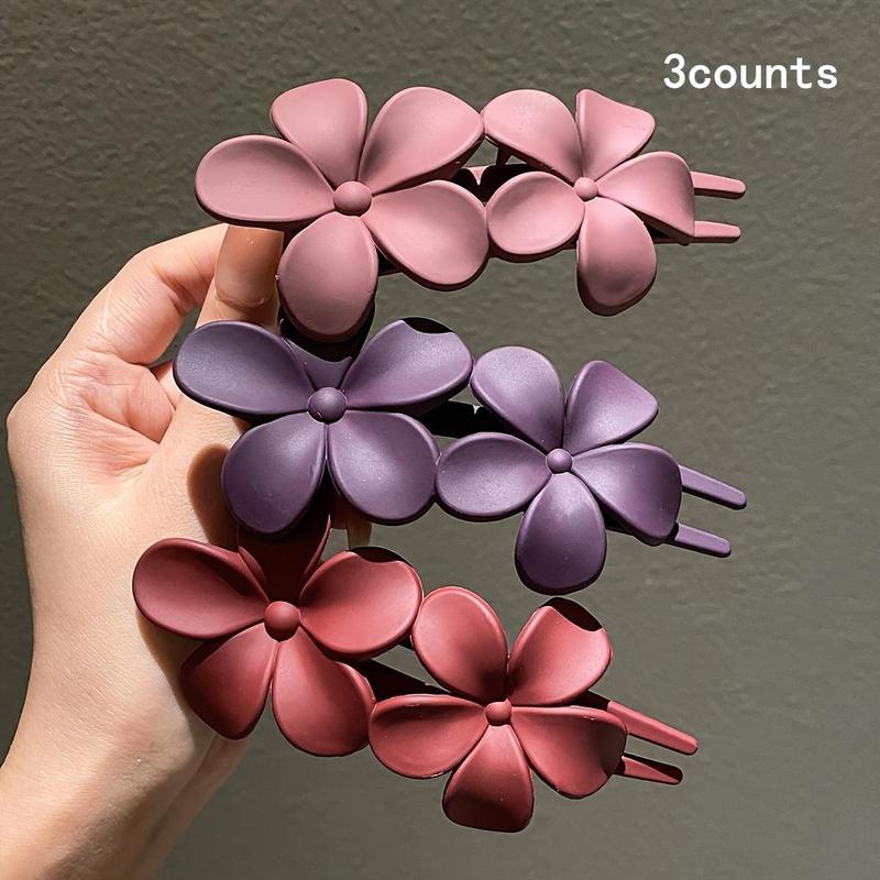 Flower Design Hair Clip, 3 Counts set Cute Matte Hair Accessories for Women & Girls, Elegant All-match Fashion Accessories for Daily Wear, Party Gifts