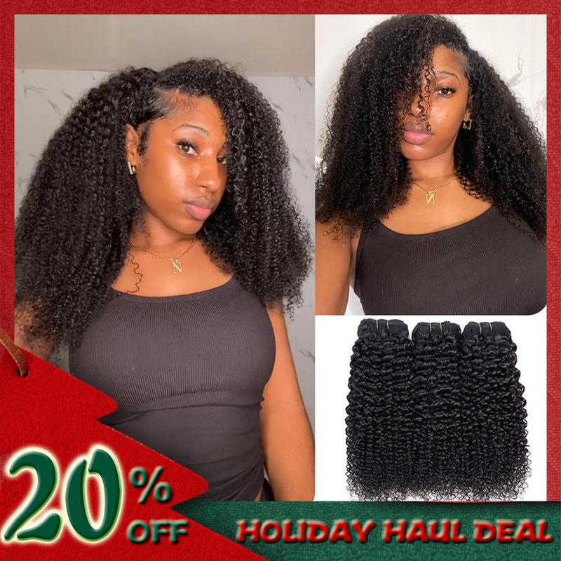 [Wequeen] Kinky Curly Human Hair Bundles Brazilian 100% Human Hair Budget Friendly 10A Grade Viral Hair Natural Black Color