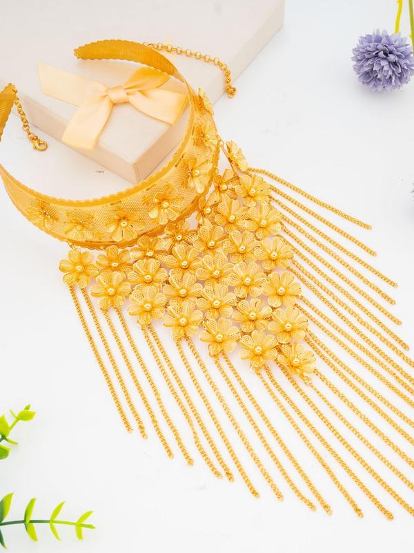 Flower Design Tassel Jewelry Set, Including Necklace & Dangle Earrings Fashion Jewelry for Party, Daily Clothing Decor, Trendy All-match & Exquisite Jewelry for Wedding Banquets and Festive Dresses