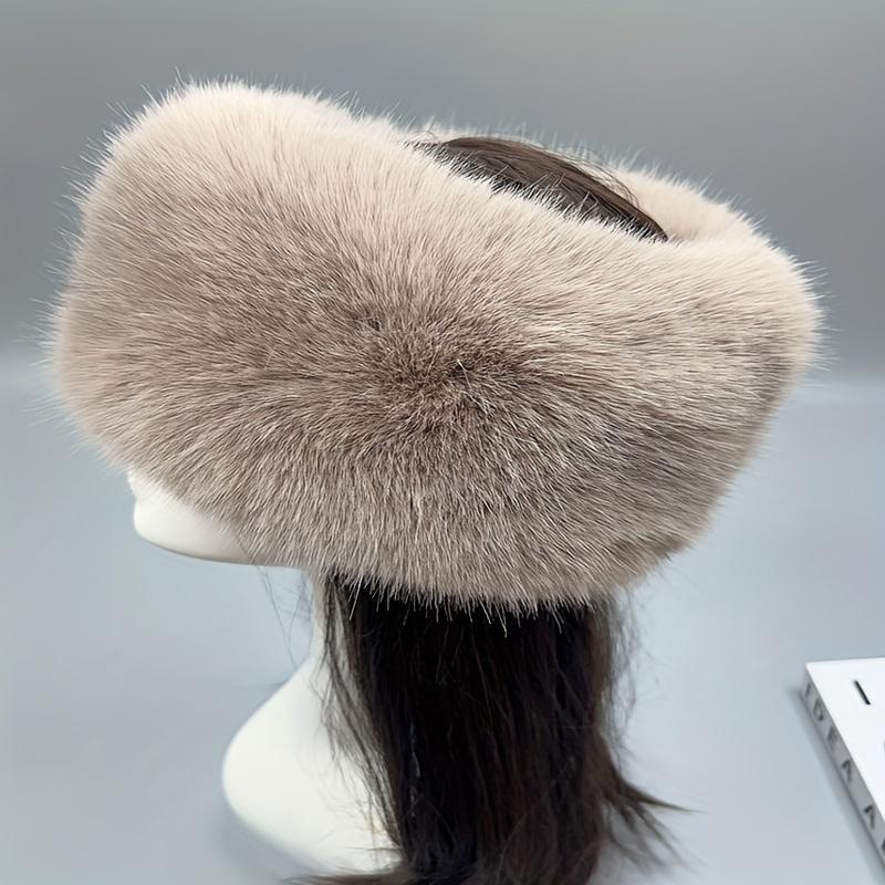 Fashion Imitation Leather Fur Headband-Women's Warm Polyester Winter Hat, Non-Stretch, Hand Wash, Fashion Forward Design with Plush Lining and Soft Ear Protection