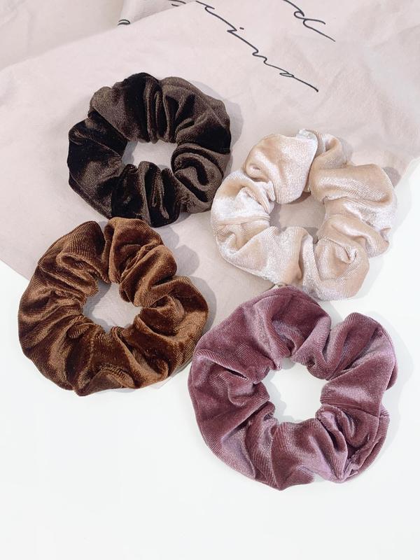 4pcs Minimalist Casual Plain Velvet Scrunchies, Simple Design Elegant Scrunchies for Women for Daily Used