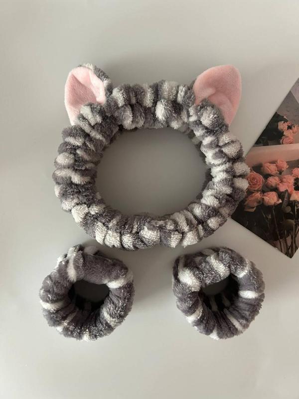 Cartoon Animal Ears Design Hair Band & Wristband Set, Cute Hair Accessories for Women & Girls, Minimalist Headwear Suitable for Thick Hair