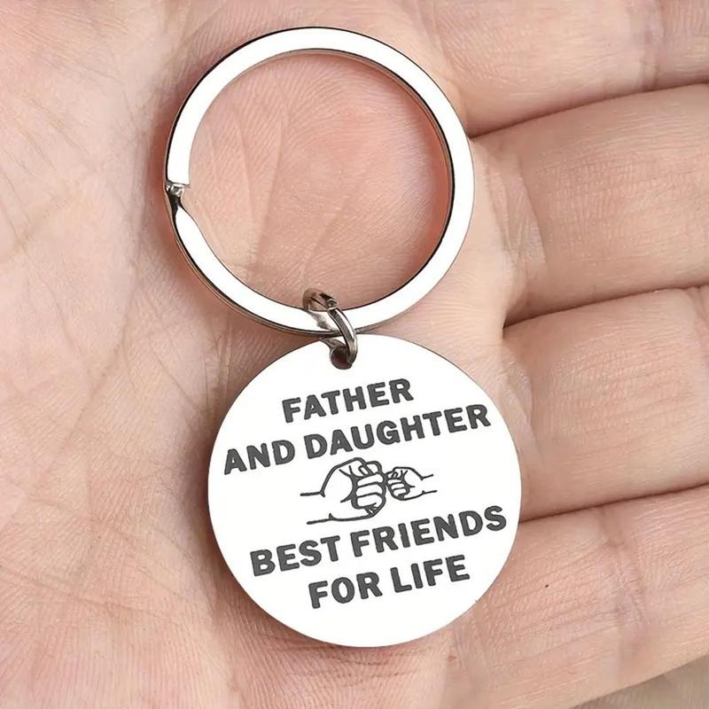 Father & Daughter Pattern Decorative Keychain (1 Count), Portable Letter Print Key Chain, Car Interior Accessories For Key Gift