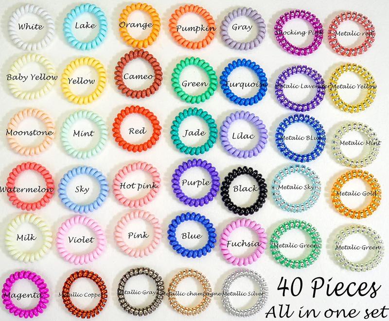 Spiral Hair Ties 40 Pack No Crease Multi Color  Phone Cord Hair Coils Hair Elastic Ties Hair Accessories for Women Girls