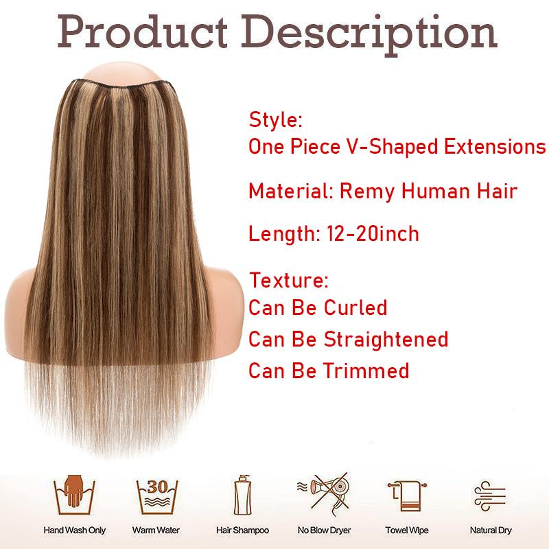 MY-LADY V-Shaped Clip In Human Hair Extensions 100% Remy Human Hair for Women