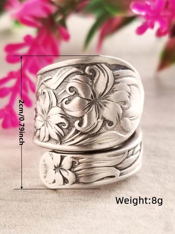 Vintage Flower Design Cuff Ring, Fashion Hand Jewelry for Party, Daily Clothing Decor, Trendy All-match & Exquisite Jewelry for Gift