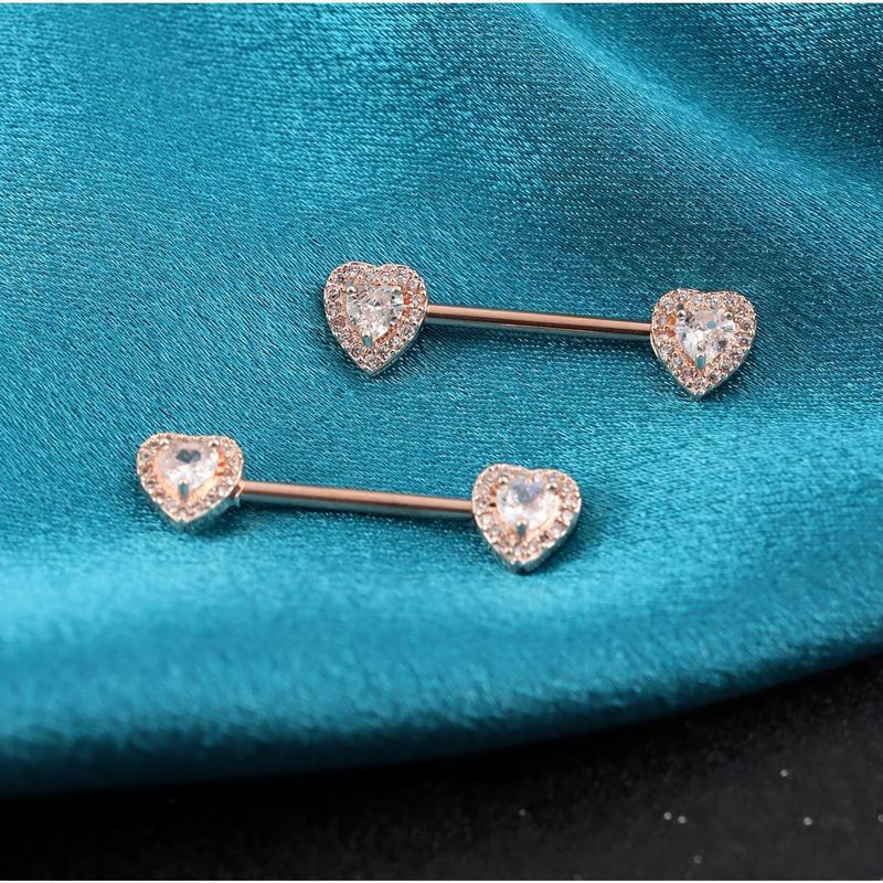 18Pcs Stainless Steel Nipple Rings for Women Tongue Ring Piercing Body Jewelry Barbell CZ Heart Shape Barbells Piercing Rings