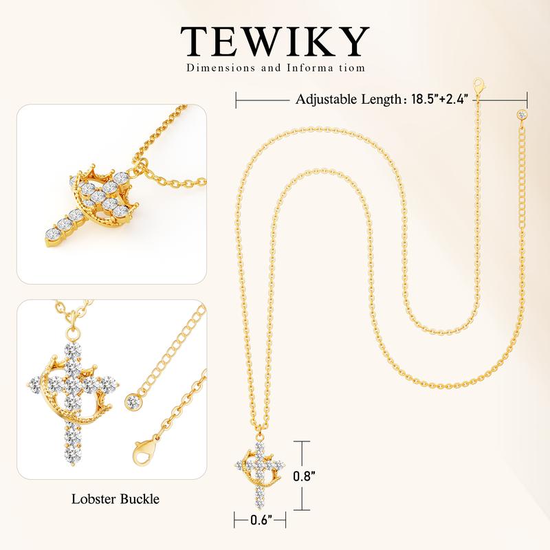 Tewiky Simple Crown Cross Necklace for Women Men Girls Pretty Necklace Daily Clothing Decor Trendy All-match Exquisite Jewelry Gift For Fall&Halloween