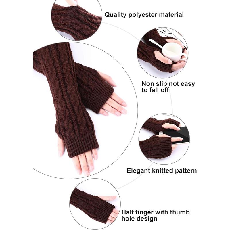 3 Pairs Arm Warmers Long Fingerless Gloves Knit Wrist Warmers with Thumb Hole Open Finger Arm Socks for Women Adult