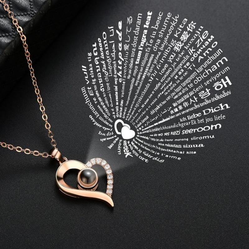 Eternal Rose Heart Shape Pedant I Love You 100 In 100 Languages Necklace Set Perfert Gift for Mom, Girlfriend, Wife, Birthday Anniversary Gift Jewelry Set