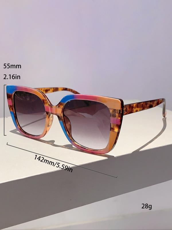 Unisex Simple Style Leopard Sunglasses with Geometric Design, Trendy Casual Large Frame Sunglasses for Everyday Use, Fashion Accessories for Outdoor Activities