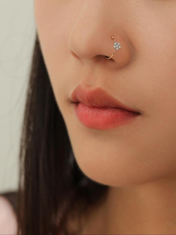 Cute U-shape Artificial Zircon Decorated Nose Ring, Elegant Flower Design Decor Nose Ring for Women & Girls, Fashion Accessories for Party, Daily Clothing Decor