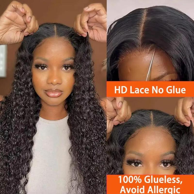 Glueless Wig Deep Wave Brazilian Ready To Wear And Go 5x5 6x4 4x6 HD Transparent Lace Front Human Hair Wig For Women Curly Pre-Cut Lace Pre Plucked Natural Hairline Sale Bling Hair 180% 30 Inch