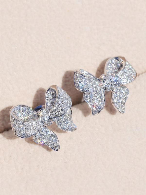 Rhinestone Decor Bow Design Stud Earrings for Girlfriend, Elegant Jewelry for Party, Daily Clothing Decor, Trendy All-match & Exquisite Jewelry As Birthday Gift