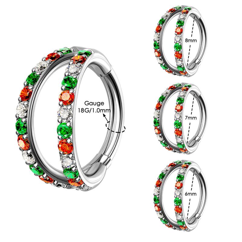 Oufer 18G Christmas Color CZ Double Hoop Nose Ring Christmas Gift