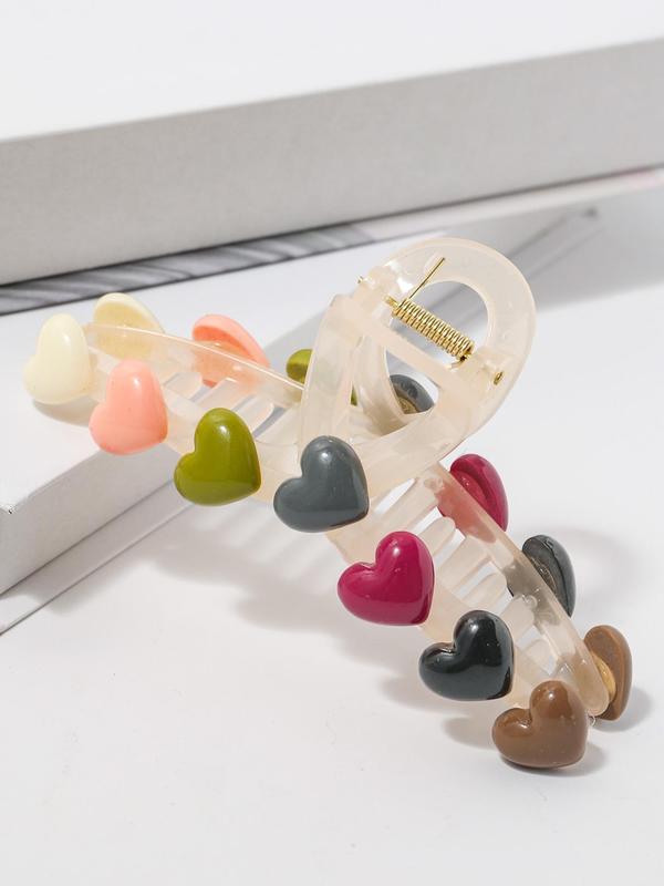 Cute Random Color Colorful Heart Shaped Hair Claw Clip for Girlfriend, Color Block Fashion Hair Claw for Lovers Day Decor, All-match Hair Accessories