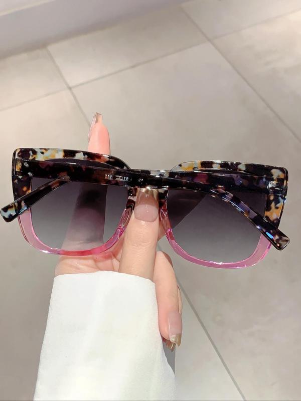 Unisex Simple Style Leopard Sunglasses with Geometric Design, Trendy Casual Large Frame Sunglasses for Everyday Use, Fashion Accessories for Outdoor Activities